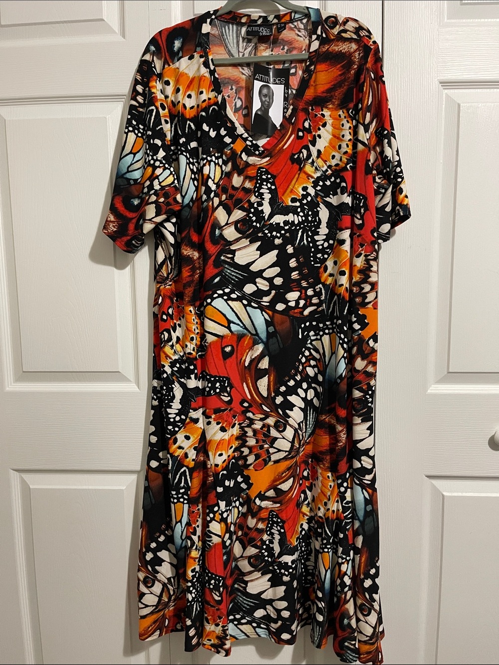 Attitudes by Renee Orange and Black Butterfly-Print Midi Dress
